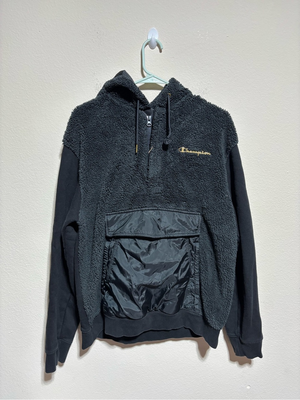 Champion Black Sherpa Half-Zip Pullover with Nylon Pocket
